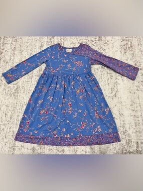 Hanna Andersson Girls Cotton Floral Dress Size 120 (US 6-7) - Blue VGUC
